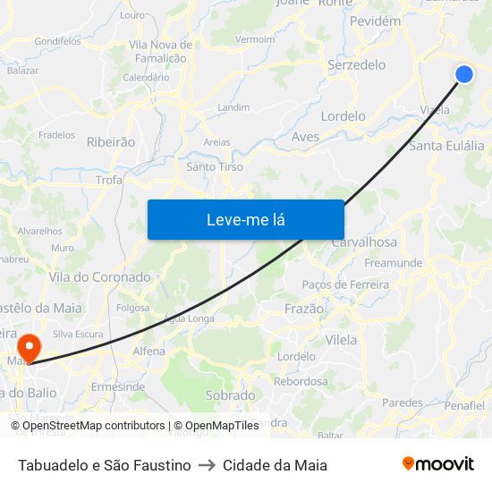 Tabuadelo e São Faustino to Cidade da Maia map