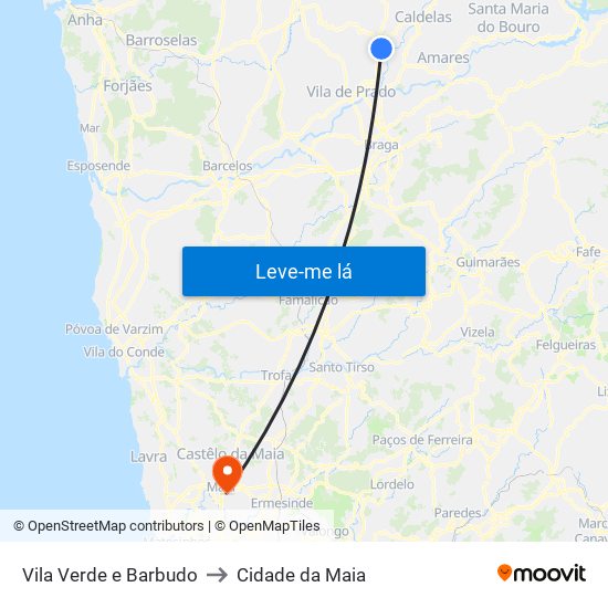 Vila Verde e Barbudo to Cidade da Maia map