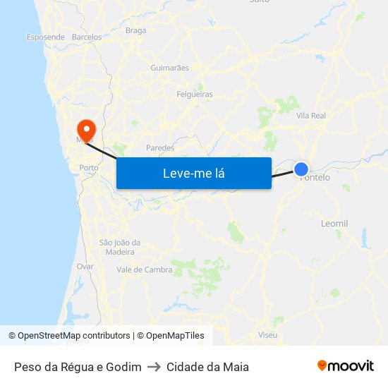 Peso da Régua e Godim to Cidade da Maia map