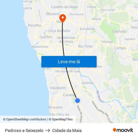 Pedroso e Seixezelo to Cidade da Maia map