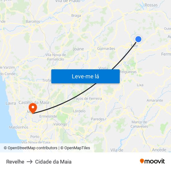 Revelhe to Cidade da Maia map