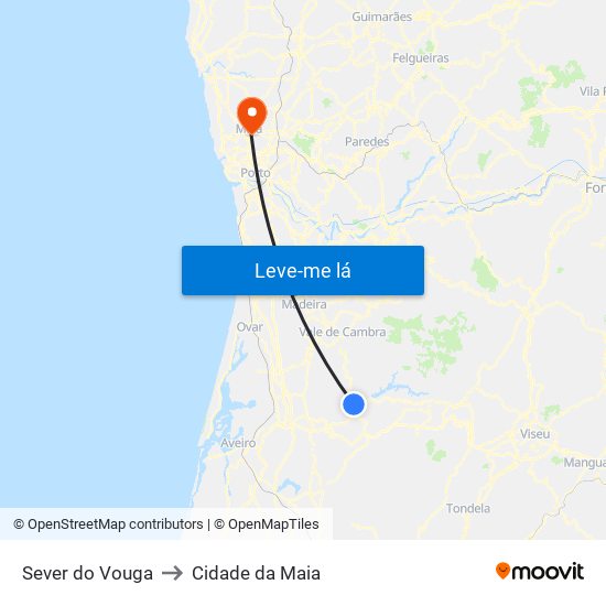 Sever do Vouga to Cidade da Maia map