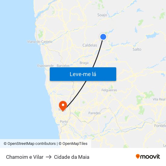 Chamoim e Vilar to Cidade da Maia map