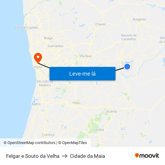 Felgar e Souto da Velha to Cidade da Maia map