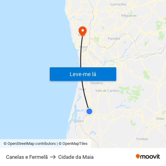 Canelas e Fermelã to Cidade da Maia map