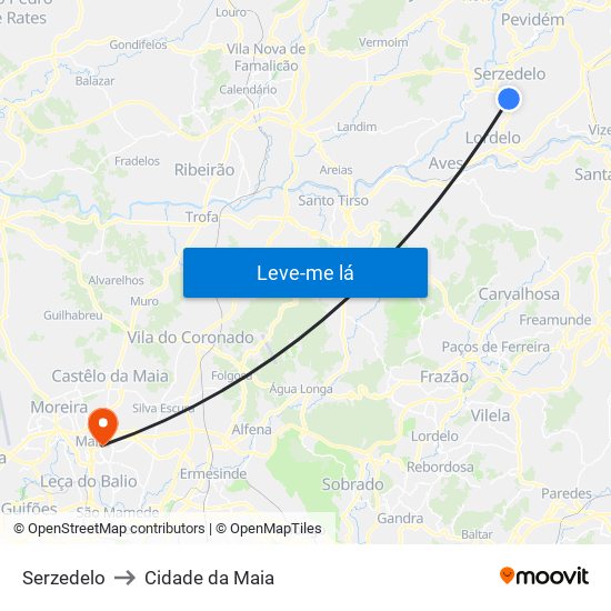 Serzedelo to Cidade da Maia map