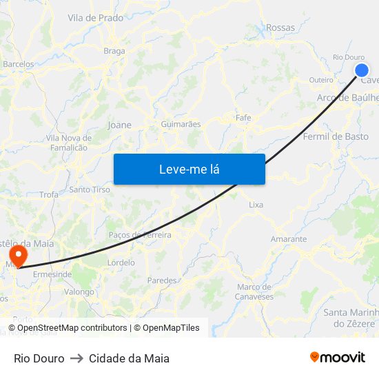 Rio Douro to Cidade da Maia map