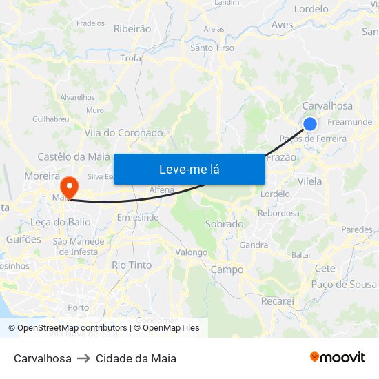 Carvalhosa to Cidade da Maia map