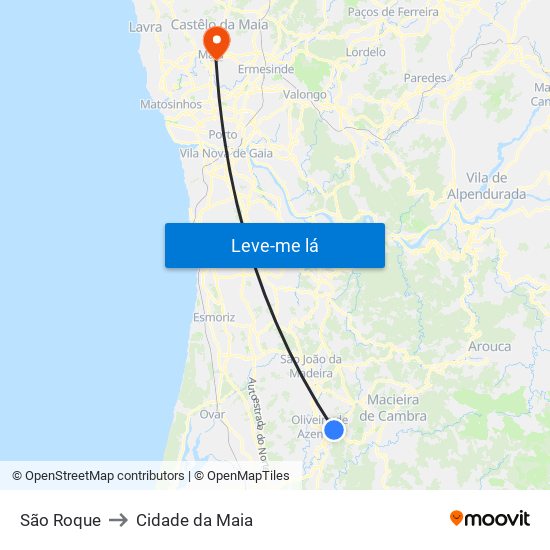 São Roque to Cidade da Maia map