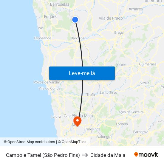 Campo e Tamel (São Pedro Fins) to Cidade da Maia map