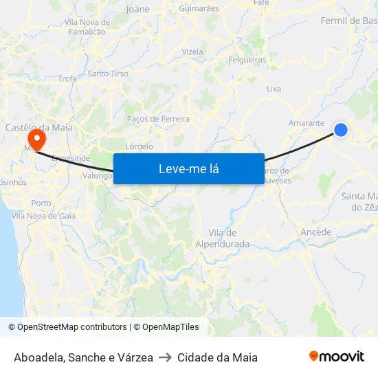 Aboadela, Sanche e Várzea to Cidade da Maia map