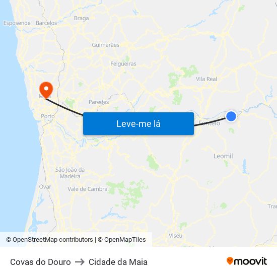 Covas do Douro to Cidade da Maia map