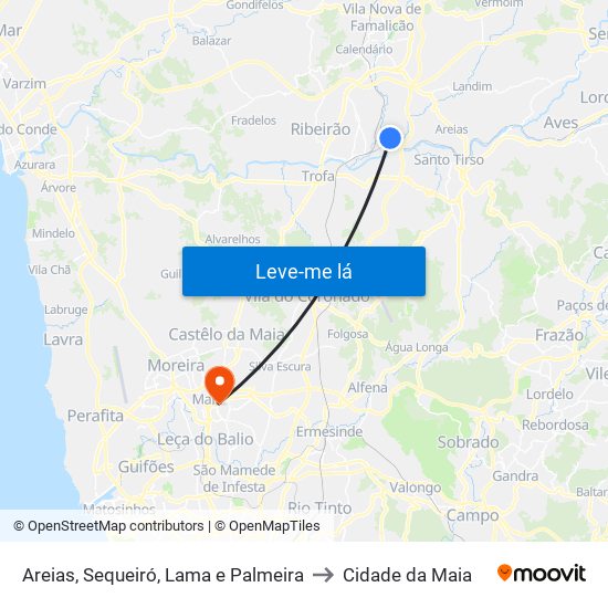 Areias, Sequeiró, Lama e Palmeira to Cidade da Maia map