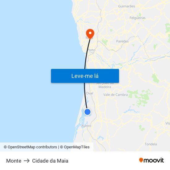 Monte to Cidade da Maia map