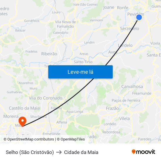 Selho (São Cristóvão) to Cidade da Maia map