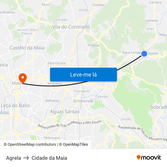 Agrela to Cidade da Maia map