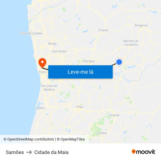 Samões to Cidade da Maia map