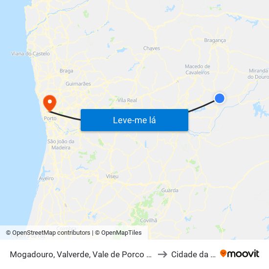 Mogadouro, Valverde, Vale de Porco e Vilar de Rei to Cidade da Maia map