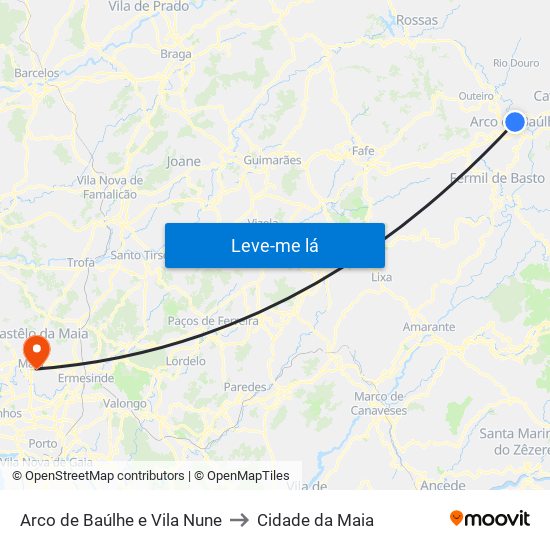 Arco de Baúlhe e Vila Nune to Cidade da Maia map