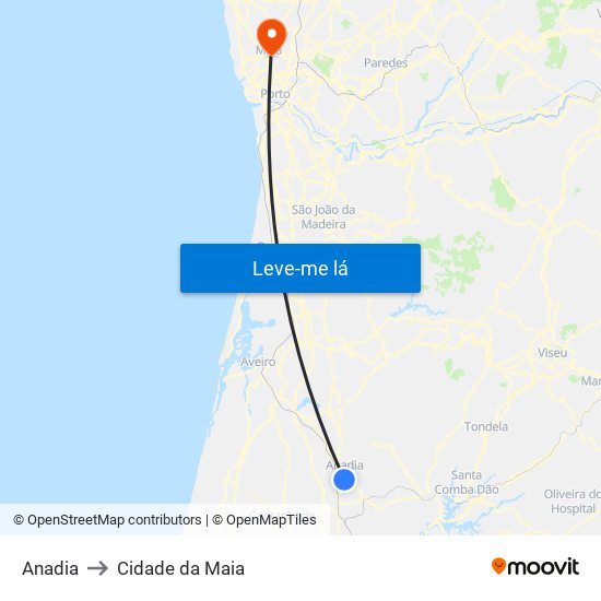 Anadia to Cidade da Maia map