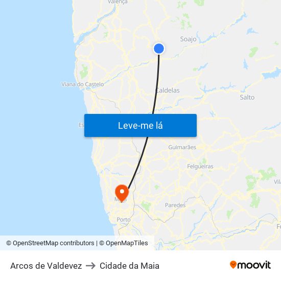 Arcos de Valdevez to Cidade da Maia map