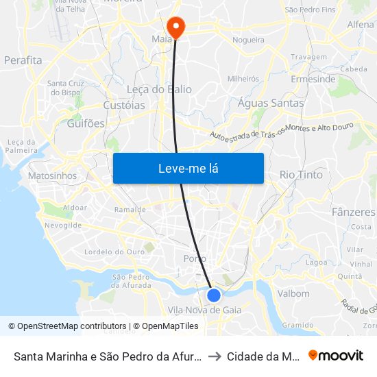 Santa Marinha e São Pedro da Afurada to Cidade da Maia map