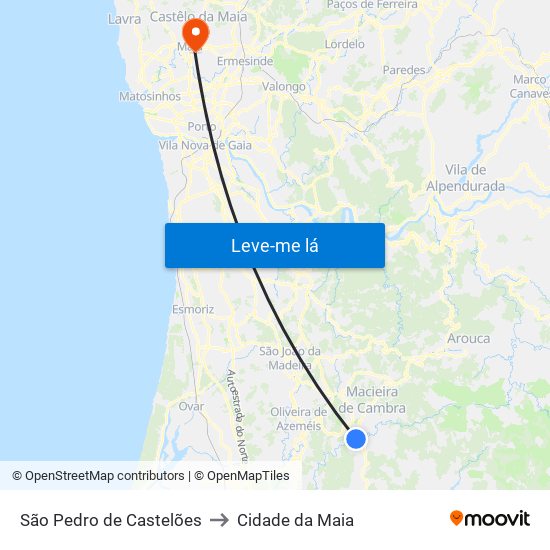 São Pedro de Castelões to Cidade da Maia map
