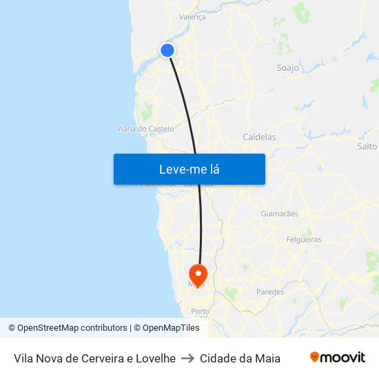 Vila Nova de Cerveira e Lovelhe to Cidade da Maia map