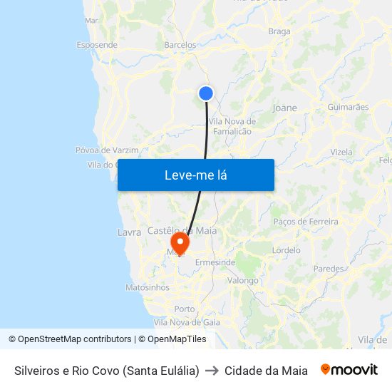 Silveiros e Rio Covo (Santa Eulália) to Cidade da Maia map