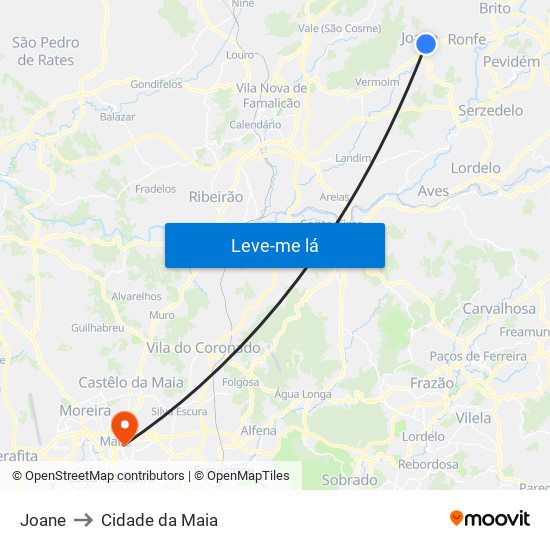 Joane to Cidade da Maia map