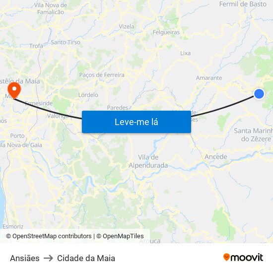 Ansiāes to Cidade da Maia map