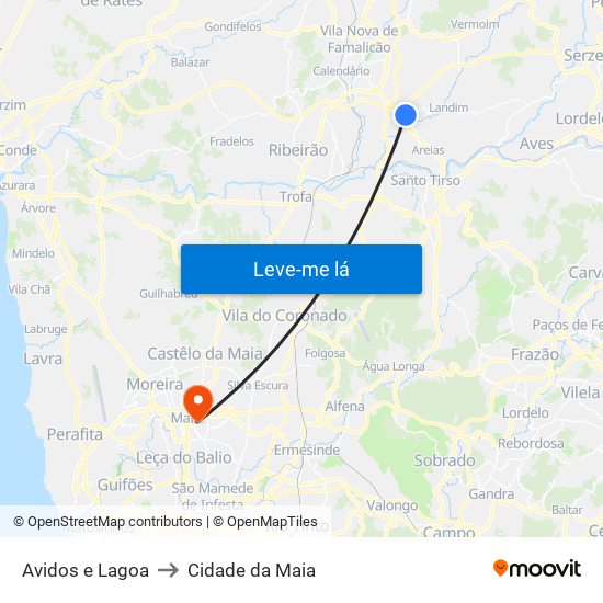 Avidos e Lagoa to Cidade da Maia map