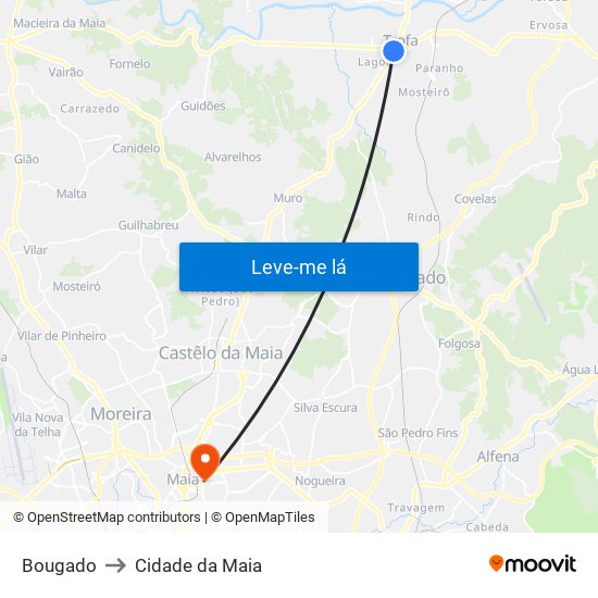 Bougado to Cidade da Maia map