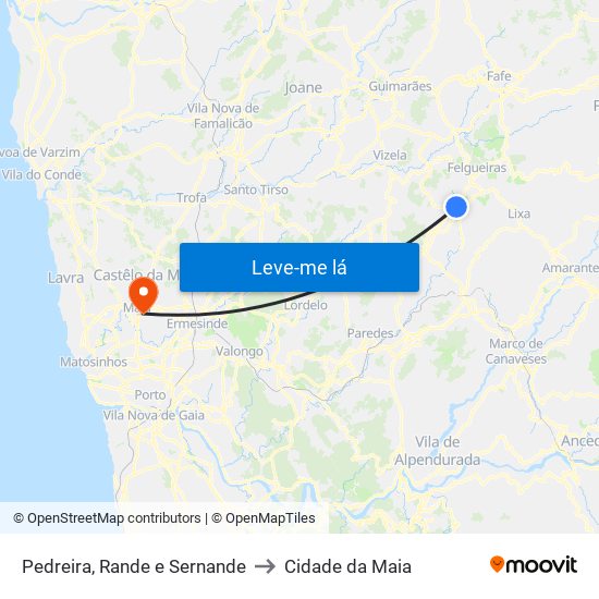 Pedreira, Rande e Sernande to Cidade da Maia map