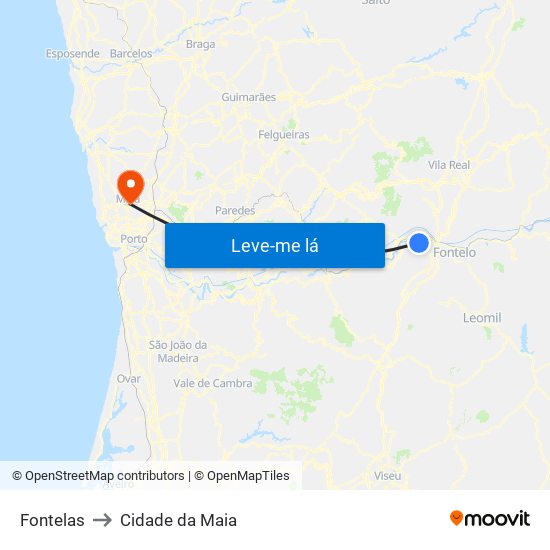 Fontelas to Cidade da Maia map