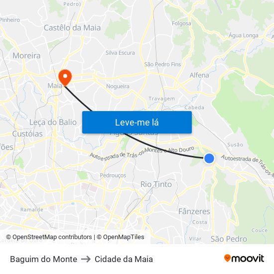 Baguim do Monte to Cidade da Maia map