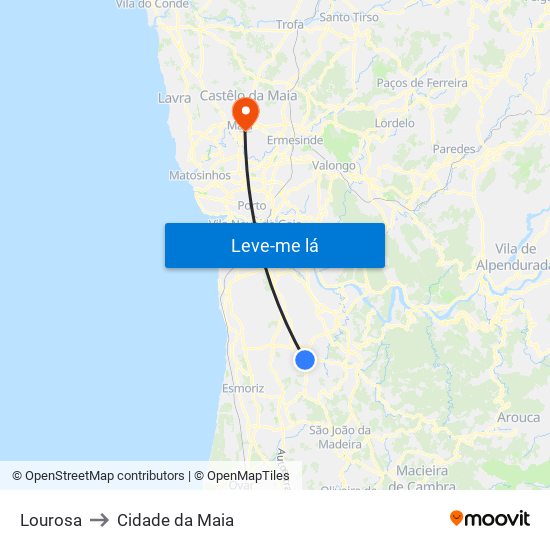 Lourosa to Cidade da Maia map