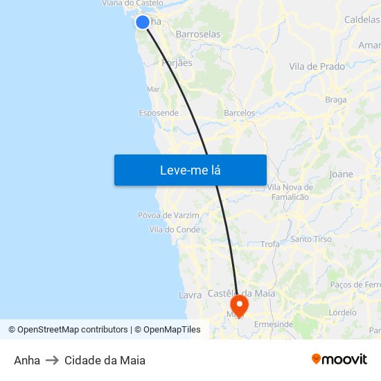 Anha to Cidade da Maia map