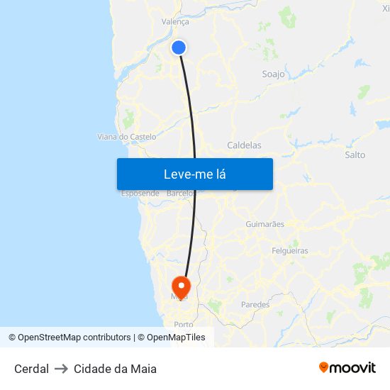 Cerdal to Cidade da Maia map