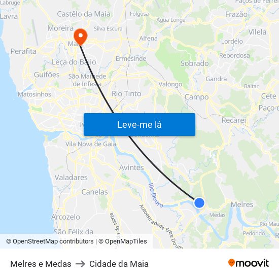 Melres e Medas to Cidade da Maia map