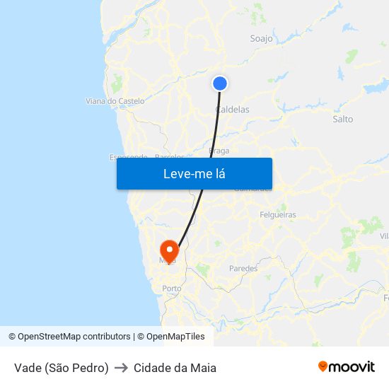 Vade (São Pedro) to Cidade da Maia map