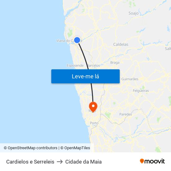 Cardielos e Serreleis to Cidade da Maia map