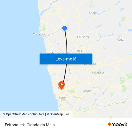 Feitosa to Cidade da Maia map