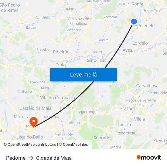 Pedome to Cidade da Maia map