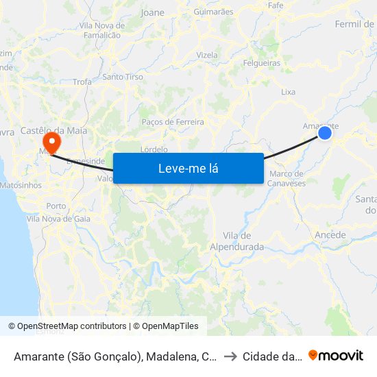 Amarante (São Gonçalo), Madalena, Cepelos e Gatão to Cidade da Maia map