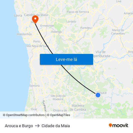 Arouca e Burgo to Cidade da Maia map