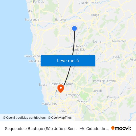 Sequeade e Bastuço (São João e Santo Estêvão) to Cidade da Maia map