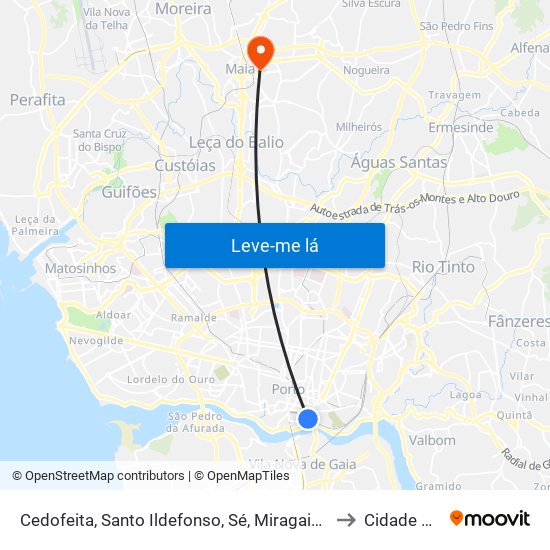 Cedofeita, Santo Ildefonso, Sé, Miragaia, São Nicolau e Vitória to Cidade da Maia map