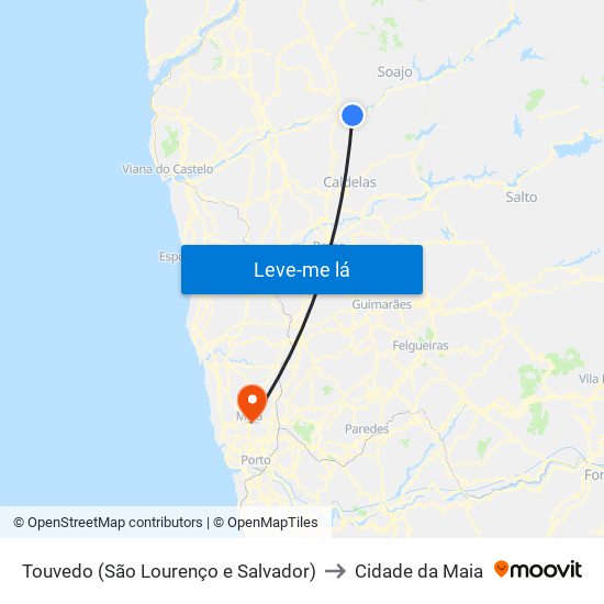 Touvedo (São Lourenço e Salvador) to Cidade da Maia map