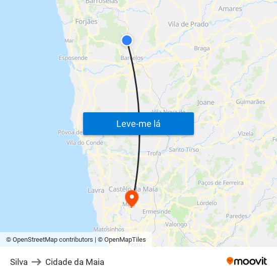 Silva to Cidade da Maia map